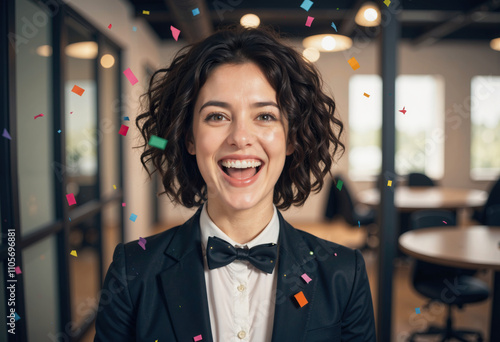 Smiling woman in the company, smiling happily