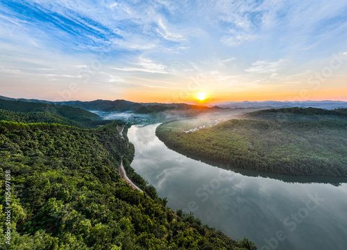 Aerial photography of the beautiful scenery of Hejiang River in Fengkai, Zhaoqing, Guangdong photo