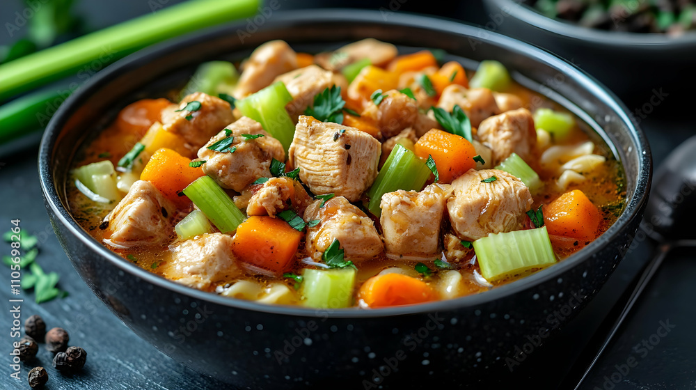 Chicken Noodle Soup with Carrots and Celery - Food Photography Chicken Noodle Soup with Carrots and Celery - Food Photography