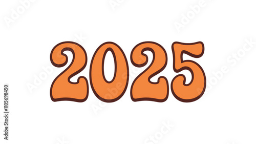 2025 bold orange numbers celebrating the new year with transparent background