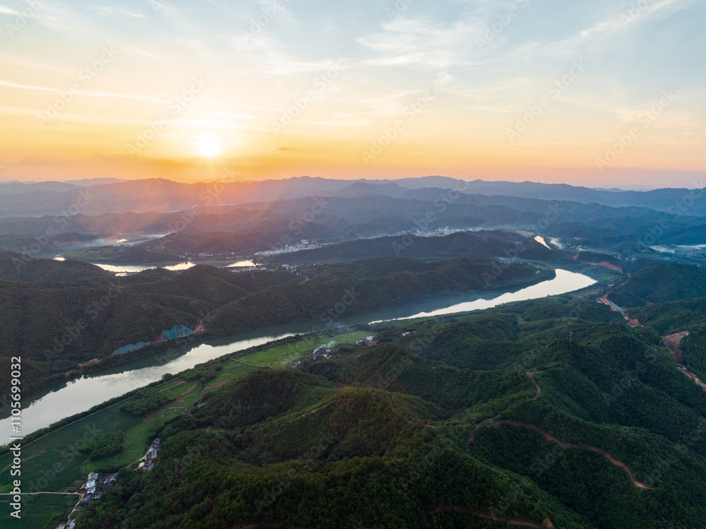 Aerial photography of the beautiful scenery of Hejiang River in Fengkai, Zhaoqing, Guangdong Aerial photography of the beautiful scenery of Hejiang River in Fengkai, Zhaoqing, Guangdong