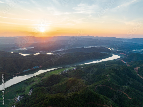 Aerial photography of the beautiful scenery of Hejiang River in Fengkai, Zhaoqing, Guangdong photo