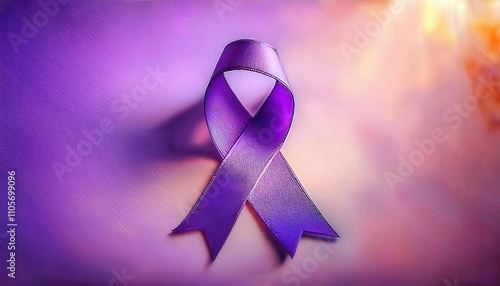 Wallpaper Mural Vibrant Purple Awareness Ribbon Symbolizing Domestic Violence Prevention and Alzheimer's Support on a Soft Abstract Background with Bokeh Lights, Ideal for Advocacy Campaigns and Health Awareness Torontodigital.ca