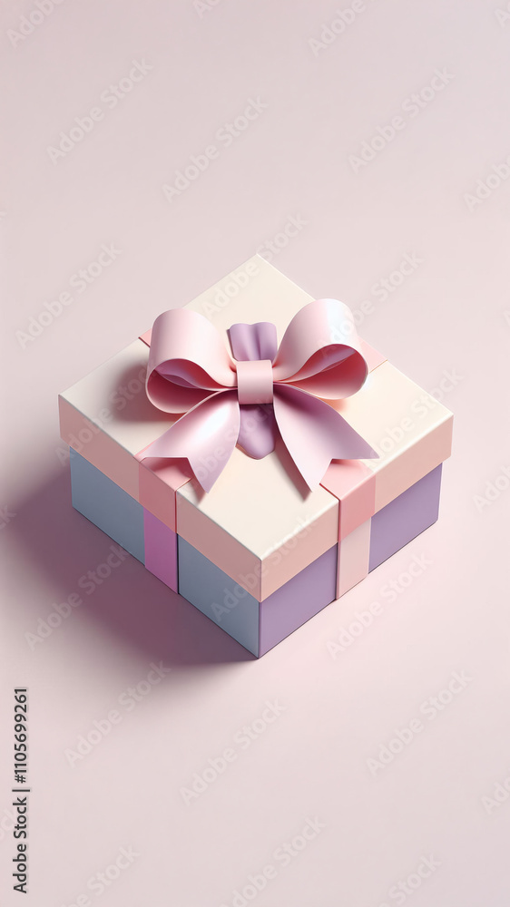 A beautifully wrapped gift box in pastel colors featuring a large ribbon bow, ideal for any festive event or surprise. A beautifully wrapped gift box in pastel colors featuring a large ribbon bow, ideal for any festive event or surprise.