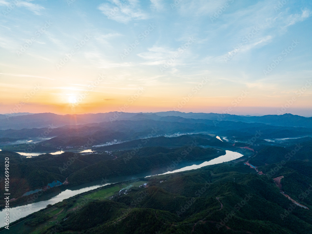 Aerial photography of the beautiful scenery of Hejiang River in Fengkai, Zhaoqing, Guangdong Aerial photography of the beautiful scenery of Hejiang River in Fengkai, Zhaoqing, Guangdong
