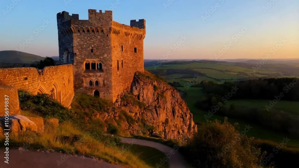 Ancient Stone Castle on a Hilltop with Scenic Landscape Ancient Stone Castle on a Hilltop with Scenic Landscape