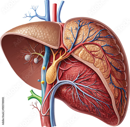 Normal human kidney and cross section of the kidney
