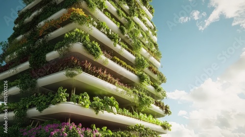 An architect imagines a vertical farm building, with each floor dedicated to growing produce, providing urban spaces for food sustainability photo