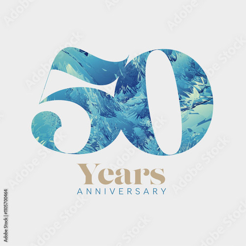 Fifty years blue anniversary card template - poster template of  invitation card for company event party. 50 years golden jubilee template on light background.