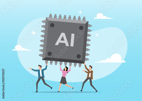 Business people carry AI processing chip