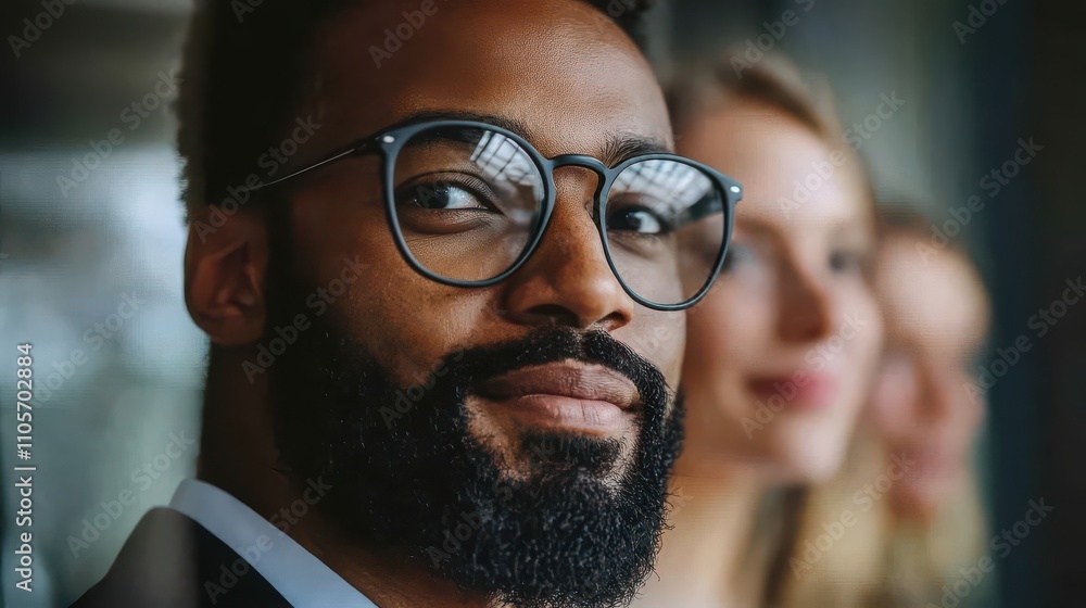 Confident Man in Glasses with Friends Confident Man in Glasses with Friends