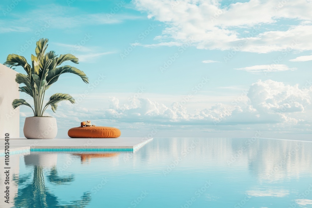 Obraz premium Stunning infinity pool alongside a lush plant with a panoramic sky view