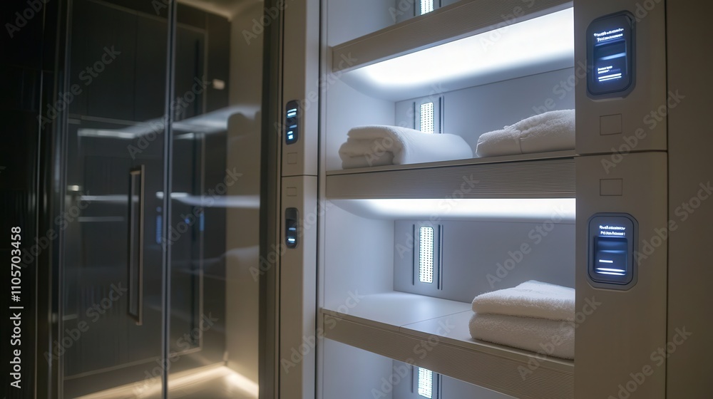 A personal locker in a spa, used by guests to store clothes and valuables during their treatment. A personal locker in a spa, used by guests to store clothes and valuables during their treatment.