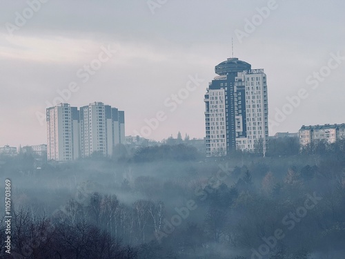 city skyline at sunset