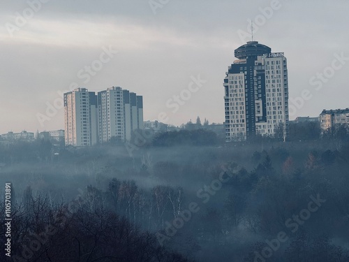 city skyline at sunset