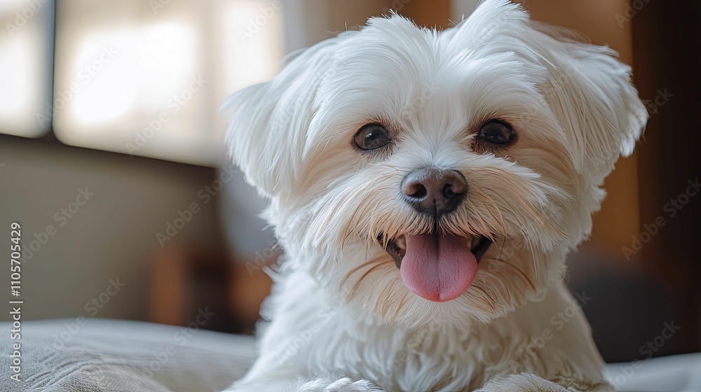 Adorable White Maltese Dog Puppy Smiling Happily Adorable White Maltese Dog Puppy Smiling Happily