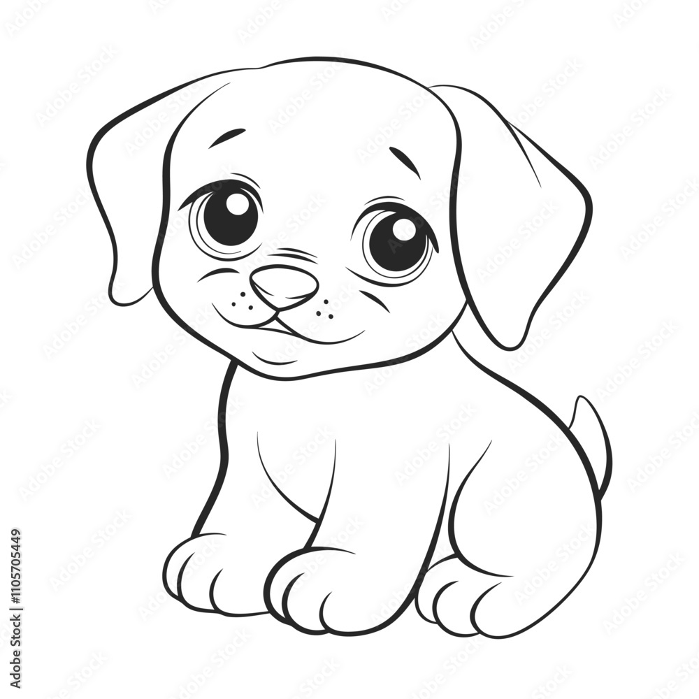 Adorable Puppy Sitting Line Art Vector Illustration. Adorable Puppy Sitting Line Art Vector Illustration.