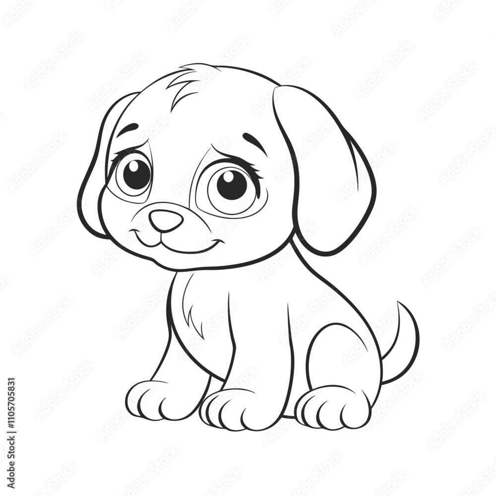 Adorable Puppy Sitting Line Art Vector Illustration. Adorable Puppy Sitting Line Art Vector Illustration.