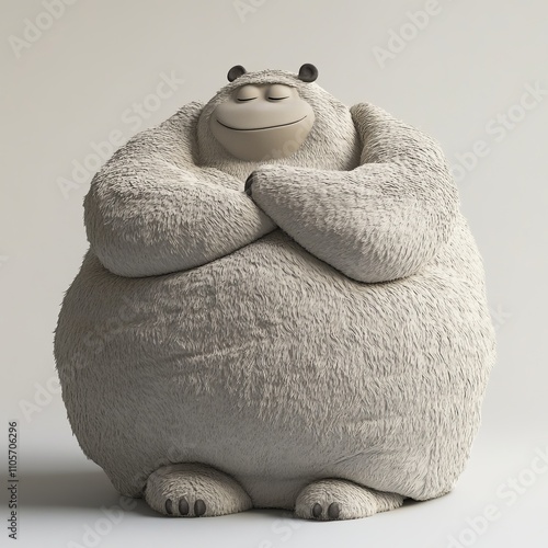 Fat teddy bear sitting at office in front of a computer. Fat, high weight and sedentary lifestyle concept. photo