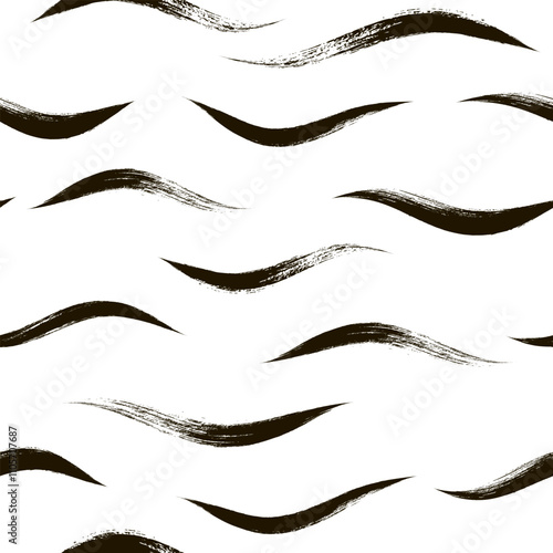 Wave watercolor seamless vector pattern. Hand drawn sea background. Wavy print, curly paint lines
