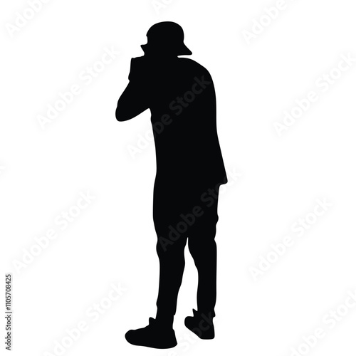 Man singer silhouette, man singing on mic, singer singing silhouette, vocalist singing to microphone