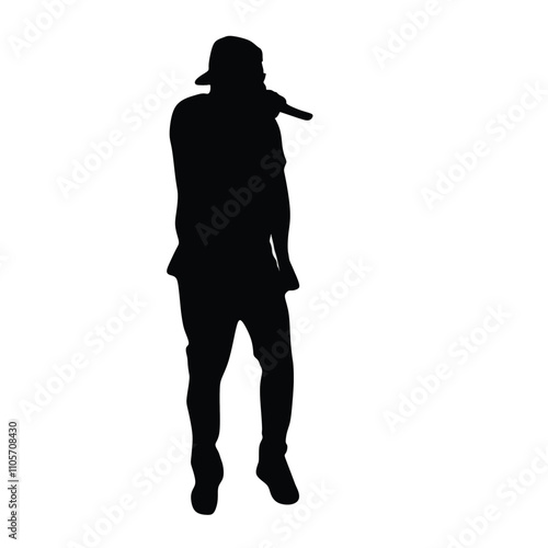 Man singer silhouette, man singing on mic, singer singing silhouette, vocalist singing to microphone