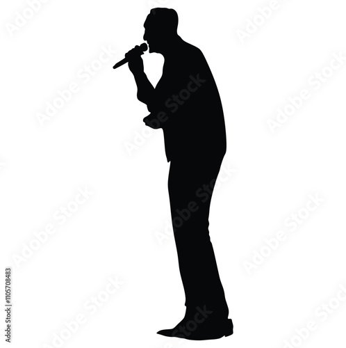 Man singer silhouette, man singing on mic, singer singing silhouette, vocalist singing to microphone