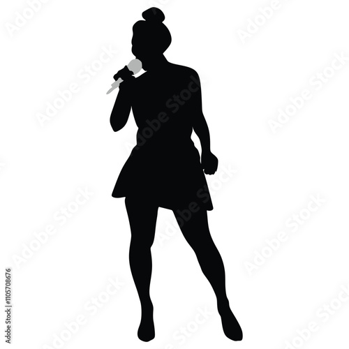 Women singer silhouette, women singing on mic, singer singing silhouette, vocalist singing to microphone