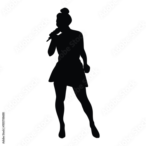 Women singer silhouette, women singing on mic, singer singing silhouette, vocalist singing to microphone