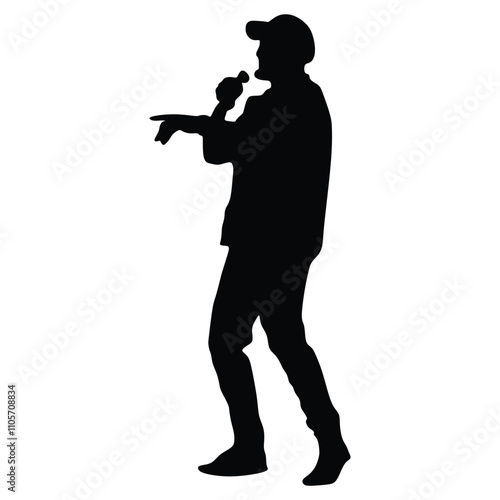 Man singer silhouette, man singing on mic, singer singing silhouette, vocalist singing to microphone