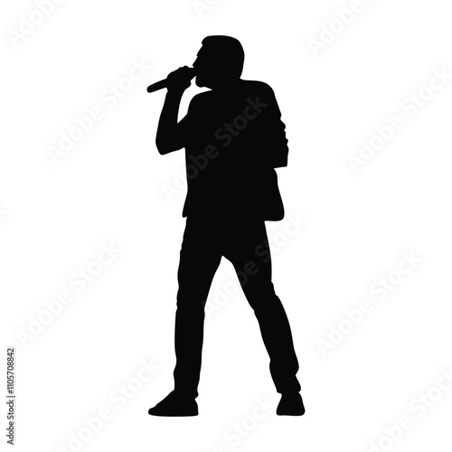 Man singer silhouette, man singing on mic, singer singing silhouette, vocalist singing to microphone