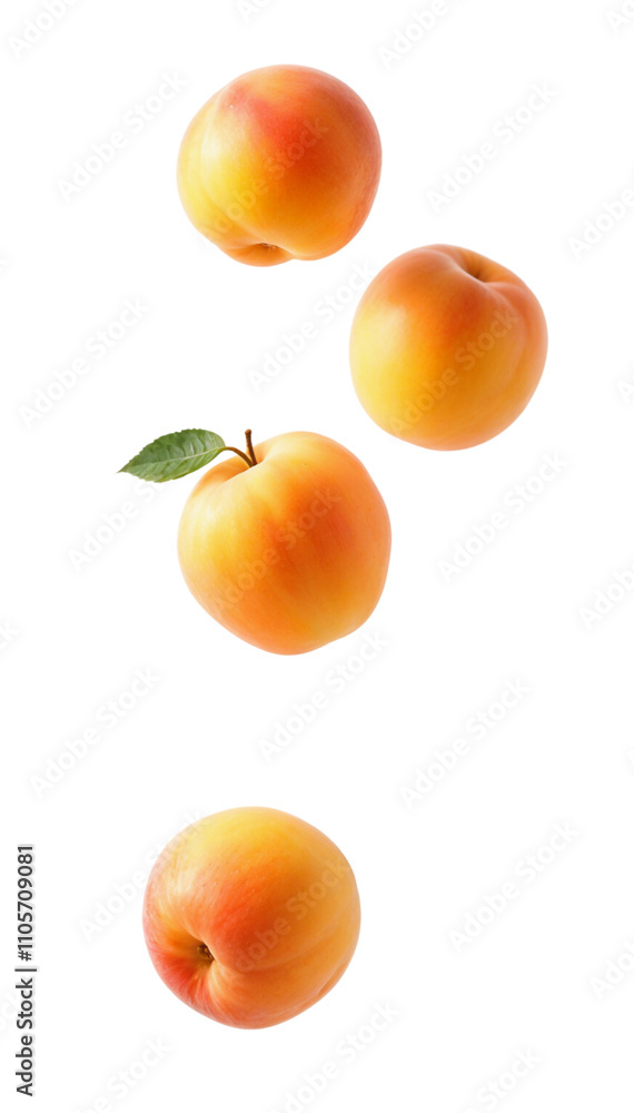 Fresh Ripe Apricots with Leaves on transparent Background Fresh Ripe Apricots with Leaves on transparent Background