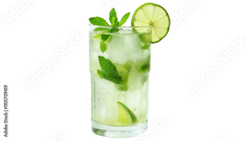 Refreshing Mojito Drink With Lime and Mint Over transparent Background