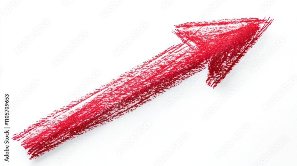 Bright red, hand-drawn arrow curving upwards on a white background Bright red, hand-drawn arrow curving upwards on a white background