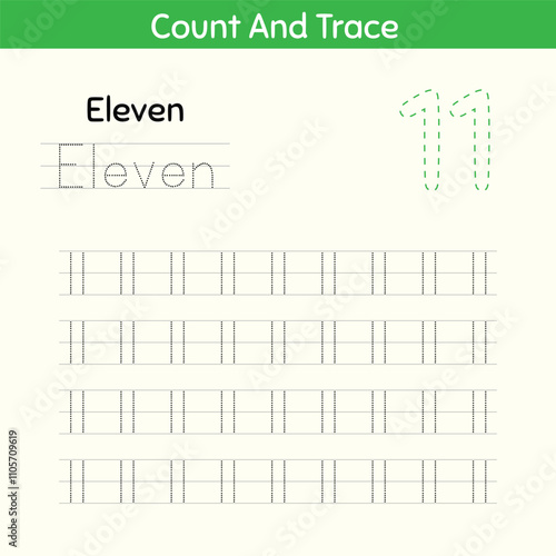 trace numbers writing practicing worksheets and learning numbers for preschool number eleven 11