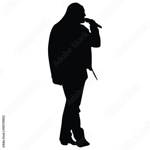 Man singer silhouette, man singing on mic, singer singing silhouette, vocalist singing to microphone