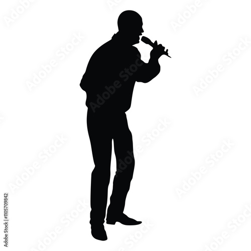 Man singer silhouette, man singing on mic, singer singing silhouette, vocalist singing to microphone