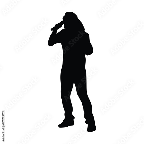 Man singer silhouette, man singing on mic, singer singing silhouette, vocalist singing to microphone