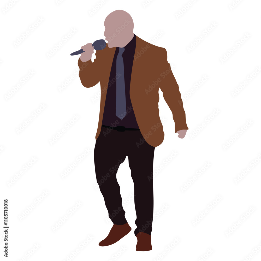 Obraz premium Man singer silhouette, man singing on mic, singer singing silhouette, vocalist singing to microphone