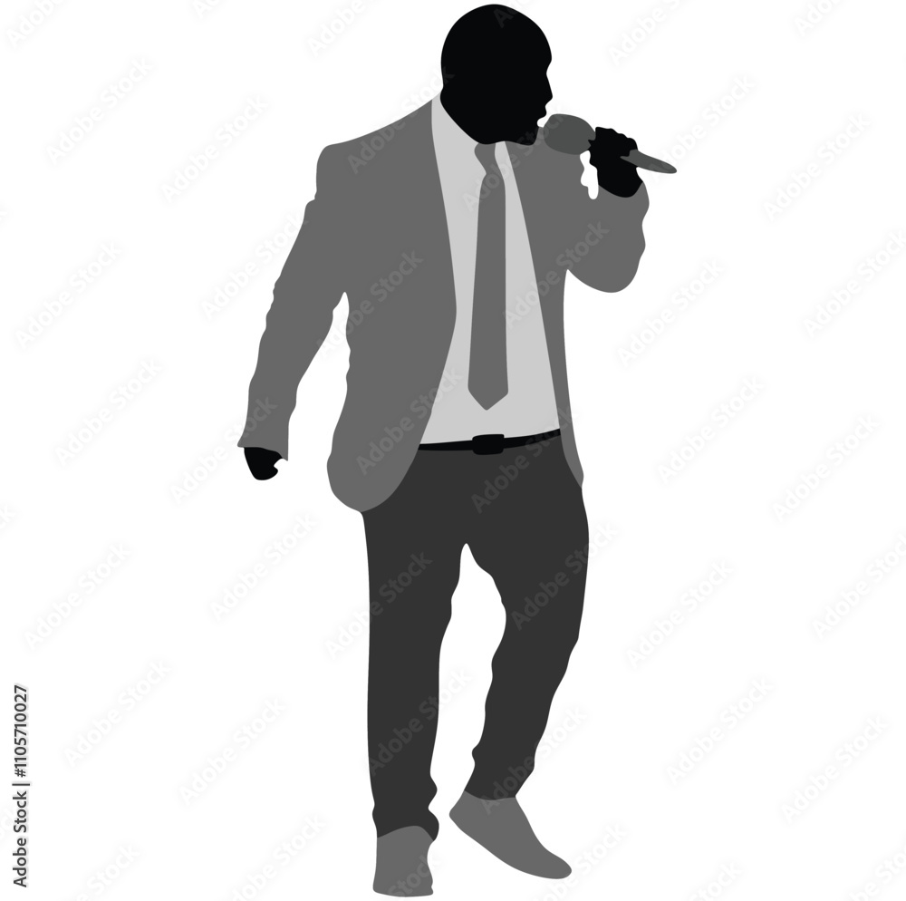 Man singer silhouette, man singing on mic, singer singing silhouette, vocalist singing to microphone