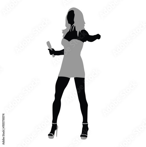 Women singer silhouette, women singing on mic, singer singing silhouette, vocalist singing to microphone