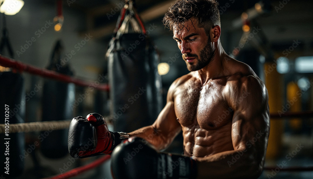 Focused boxer warming up with a jump rope in a gym, sweat glistening and motion blur emphasizing the intensity of the exercise. Focused boxer warming up with a jump rope in a gym, sweat glistening and motion blur emphasizing the intensity of the exercise.