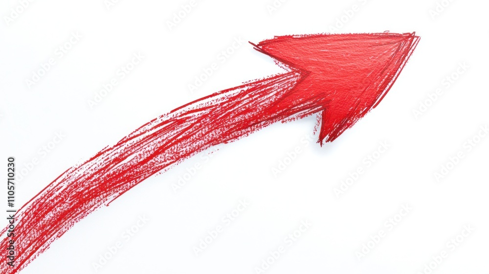 Bright red, hand-drawn arrow curving upwards on a white background Bright red, hand-drawn arrow curving upwards on a white background