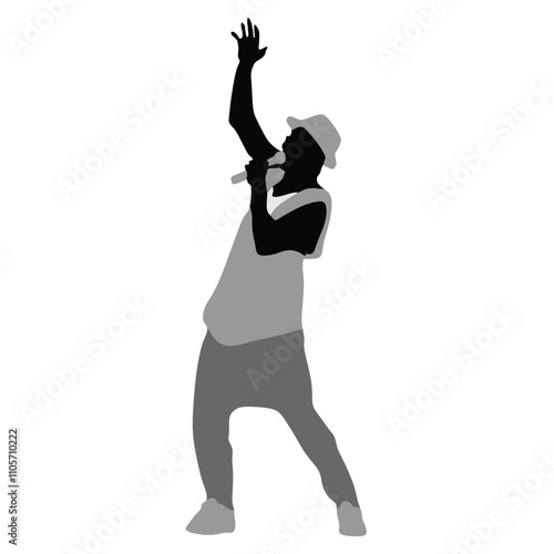 Man singer silhouette, man singing on mic, singer singing silhouette, vocalist singing to microphone