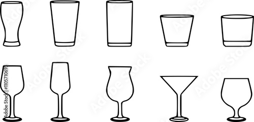 Set of Wine Glass Icon, vector, silhouette. Set of empty glasses. Cocktail glass symbol vector, icon for web design, logo, app. Vector illustration.