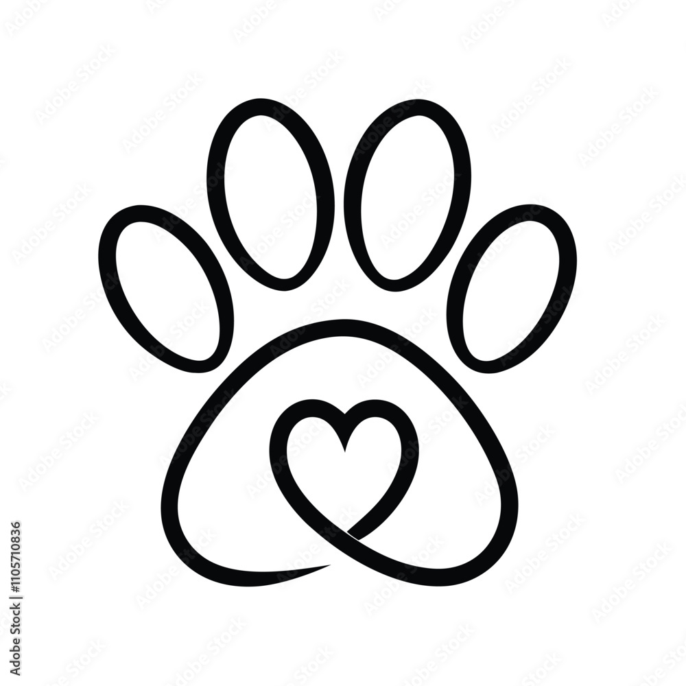 A black and white drawing of a paw with a heart in the center. The heart is surrounded by the paw, creating a heart-shaped design. The paw is outlined in white A black and white drawing of a paw with a heart in the center. The heart is surrounded by the paw, creating a heart-shaped design. The paw is outlined in white