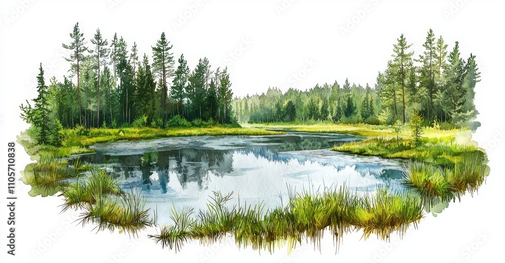 Obraz premium A watercolor painting capturing the wild, frozen essence of a foggy winter taiga.
