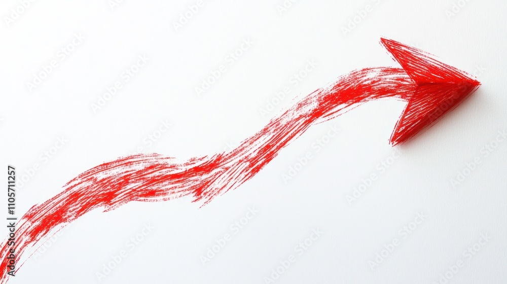 Bright red, hand-drawn arrow curving upwards on a white background Bright red, hand-drawn arrow curving upwards on a white background