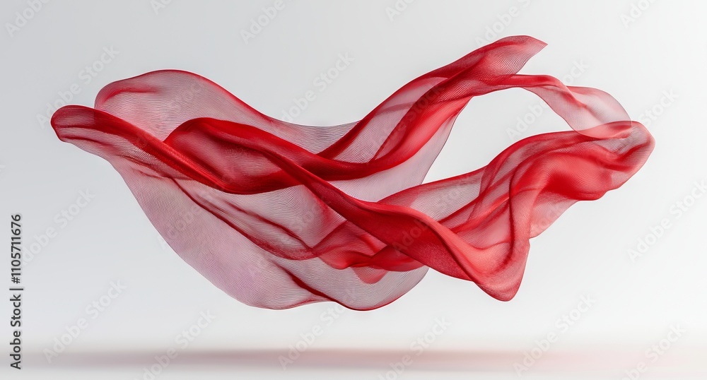 A silk fabric covering or curtain featuring a lifelike red cape swaying in the breeze. A silk fabric covering or curtain featuring a lifelike red cape swaying in the breeze.