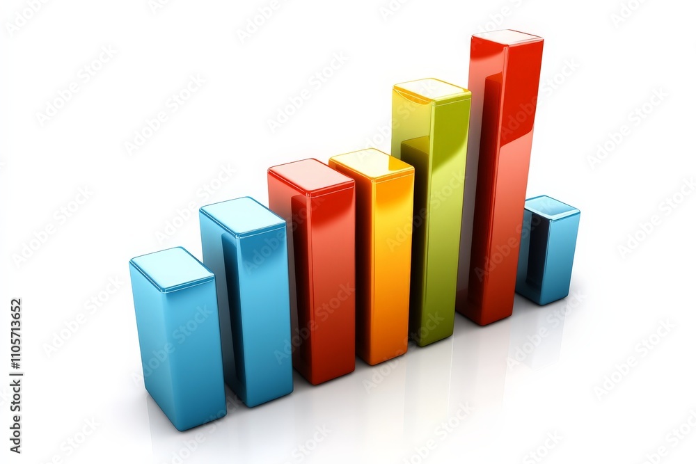 The image displays a variety of colorful 3D bars arranged in a descending graph pattern, showcasing fluctuation and decline within a modern abstract context. The image displays a variety of colorful 3D bars arranged in a descending graph pattern, showcasing fluctuation and decline within a modern abstract context.